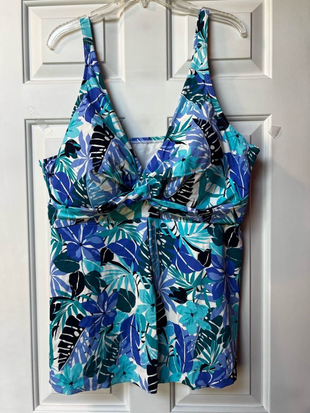 Woman's Swimsuits For All Blue & Teal Floral One-Piece Tankini Top